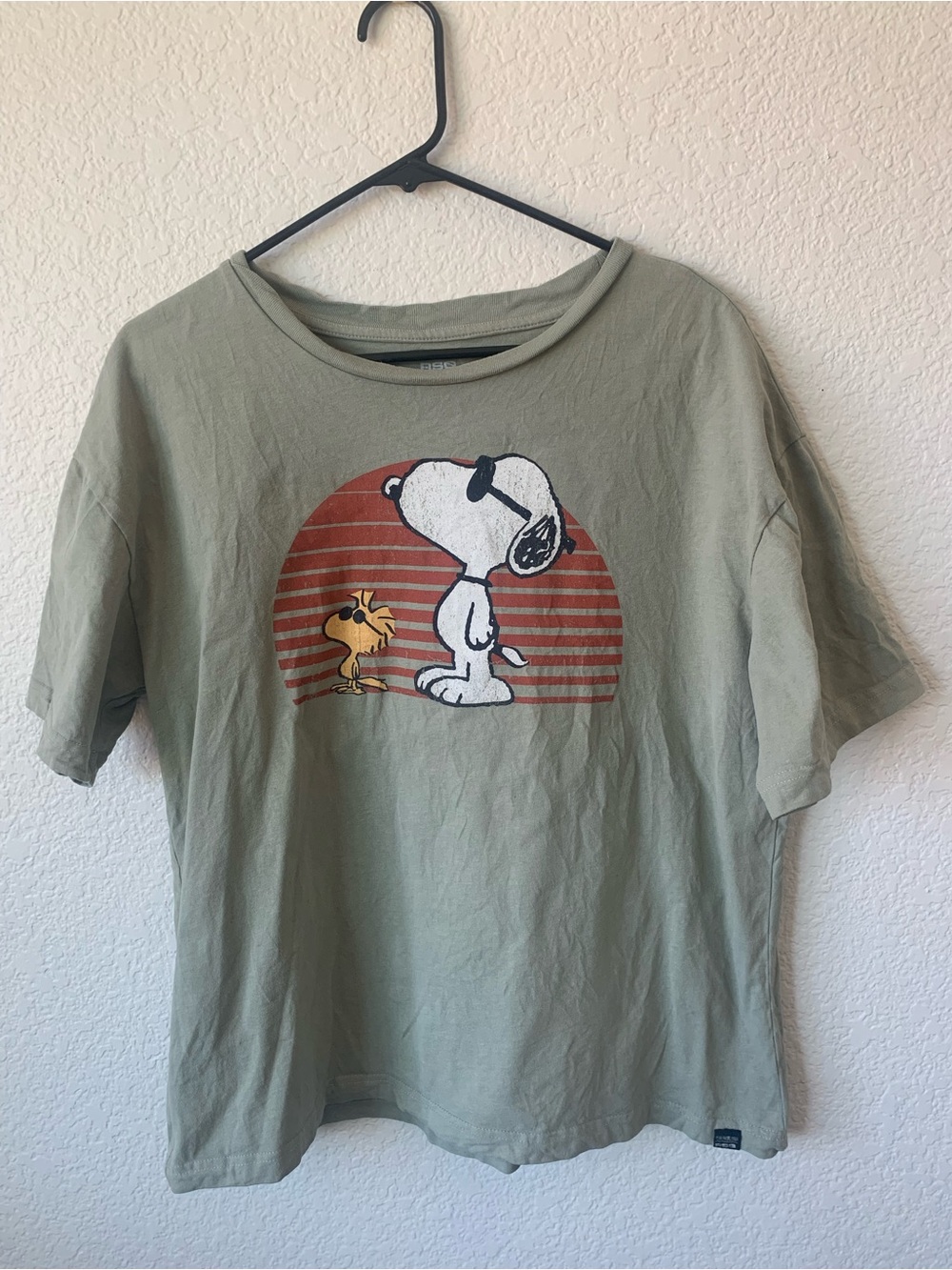RSQ Olive Green Snoopy & Woodstock Graphic Tee